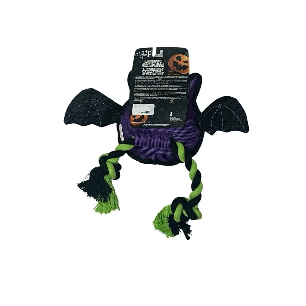 New afp All For Paws Halloween Dog Toy Bat with Rope Squeaker Push Outdoor‎
